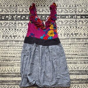 Floral Ruffle Dress with Chambray Skirt